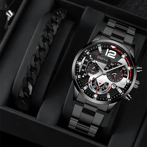 2pcs Men’s Quartz Watch & Bracelet Gift Set – Fashion