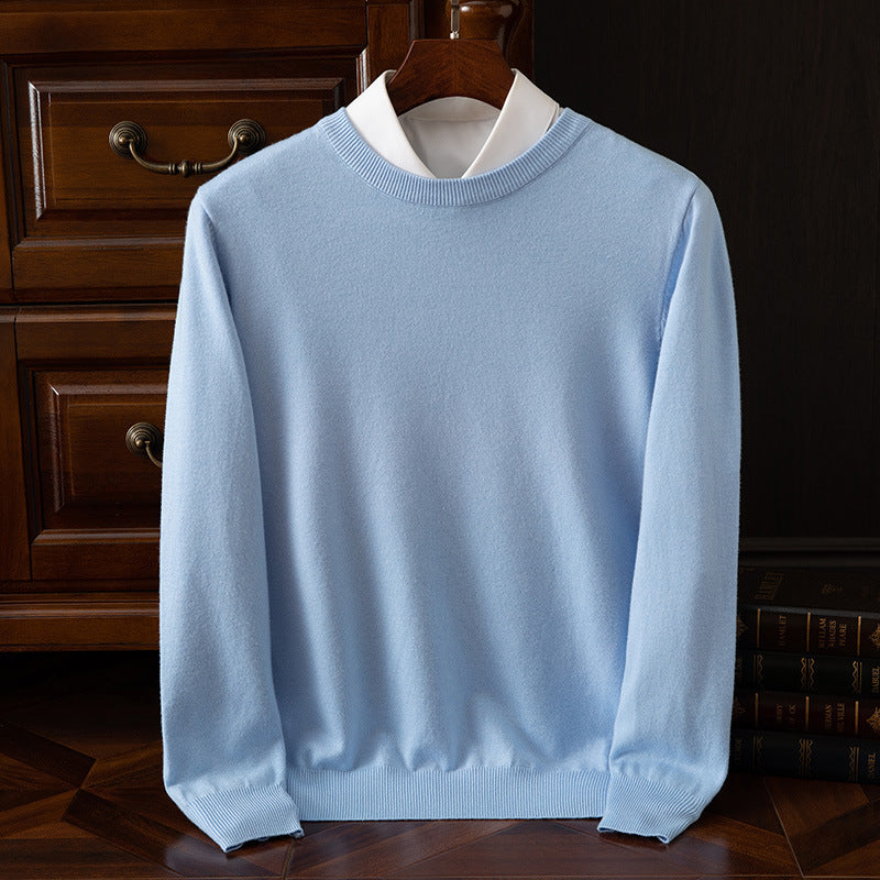 Men’s Round Neck Pullover Sweater – Casual Business Long Sleeve